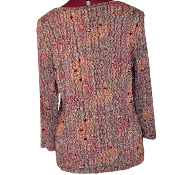 NWOT Size M colorful textured Paisley stretch blend round collar long sleeves - Picture 5 of 5